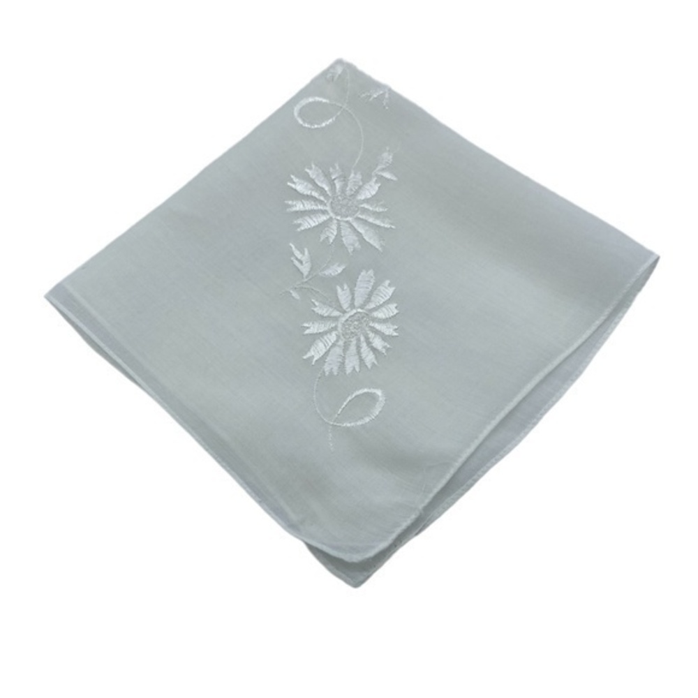 Vintage Handkerchief Handie White Floral Embroidered 12in x12in